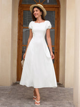 Puff Sleeve Backless Bow Tie Pocket Long Dress