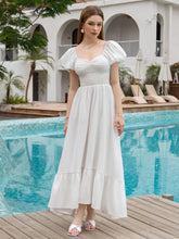 Puff Sleeve Ruched Waist Flared Long Dress