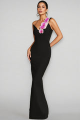 Xaeli One Shoulder Flower Bandage Maxi Dress
