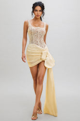 Rhun Sleeveless Lace Ruched Mini Dress