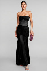 Jouy Black Ruched Mermaid Maxi Dress