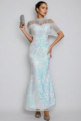Austinse White Mesh Sequin Maxi Dress