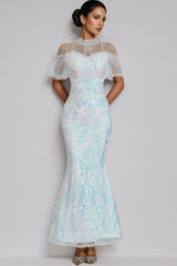 Austinse White Mesh Sequin Maxi Dress