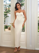 Ruched Bust Split Back Zipper Satin Tube Dress