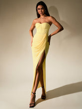 Ruched Corset Split Hem Mesh Tube Dress