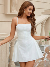 Ruched Embellished Button Backless Cami Dress