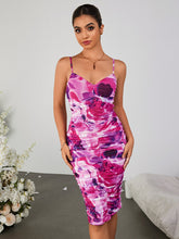 Ruched Floral Print Backless Bodycon Cami Dress