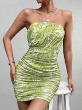 Ruched Mesh Floral Print Tube Dress