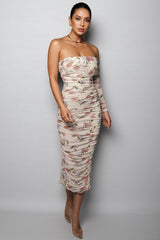 Baelik Printed Slit Pleated Midi Dress