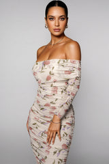 Baelik Printed Slit Pleated Midi Dress