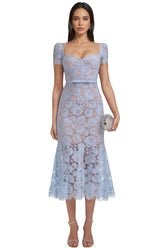 Xanea Square Neck Blue Lace Midi Dress