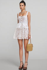 Arlena White Lace Tiered Mini Dress