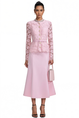 Eileen Pink Floral Lace Midi Dress Set