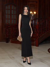 See Through Waist Sleeveless Maxi Solid Dress