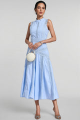 Arwty Blue Sleeveless Lace Midi Dress