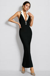 Hilary Black Contrast Collar Bandage Maxi Dress