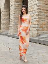 Tie Back Ruched Floral Print Mesh Cami Dress