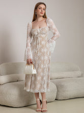 Tie Front Bell Sleeve Contrast Lace Long Dress