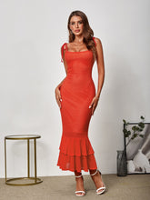 Tie Shoulder Ruffle Trim Mermaid Cami Dress