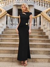 U-Neck Back Cut Out Floral Metal Decoration Ruched Mermaid Dress