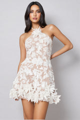 Thallp Mesh Embroidered 3D Flower Mini Dress