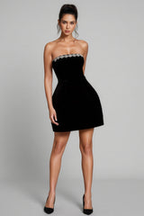Ciread Velvet Embellished Bandeau Mini Dress