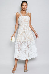 Malachi White Lace Illusion Midi Dress