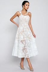 Malachi White Lace Illusion Midi Dress
