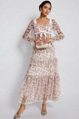 Zafirk Wilde Pink Floral Long Sleeve Midi Dress