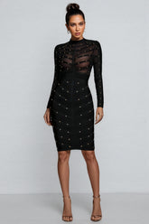 Georgiana Long Sleeve Mesh Bandage Midi Dress