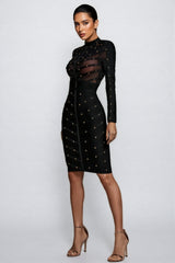 Georgiana Long Sleeve Mesh Bandage Midi Dress