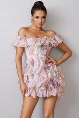 Naiya Off Shoulder Floral Ruffle Mini Dress