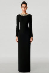 Eiratk Black Openwork Beaded Maxi Dress