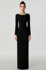 Eiratk Black Openwork Beaded Maxi Dress