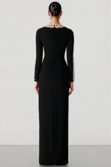 Eiratk Black Openwork Beaded Maxi Dress