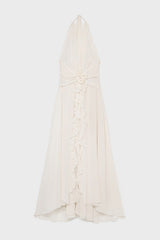 Varyf White 3D Flower Ruffled Maxi Dress