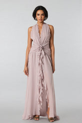 Yulia Purple 3D Flower Ruffled Maxi Dress