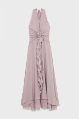 Yulia Purple 3D Flower Ruffled Maxi Dress