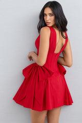 Savan Red Cotton Bow Mini Dress