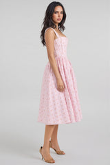 Arwent Pink Rose Print Stretch Cotton Midi Dress