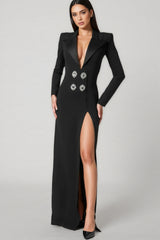 Vennan Crystal Embellished V-Neck Maxi Dress