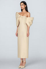 Olera Strapless 3D Bow Maxi Dress-Apricot