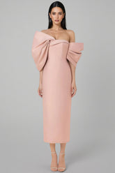 Fanya Strapless 3D Bow Maxi Dress-Pink