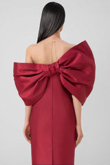 Divia Strapless 3D Bow Maxi Dress-Burgundy