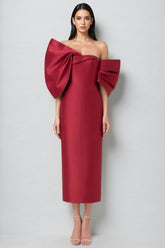 Divia Strapless 3D Bow Maxi Dress-Burgundy