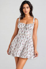 Josst White Rose Print Stretch Cotton Mini Dress