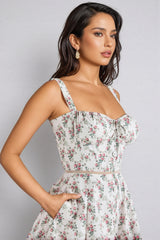 Josst White Rose Print Stretch Cotton Mini Dress