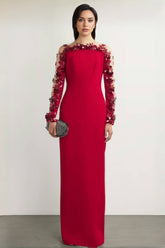 Thety Red 3D Floral Mesh Maxi Dress