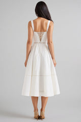 Kaelt White Cotton Button Front Midi Dress