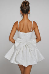 Luead White Sequin Bow Mini Dress